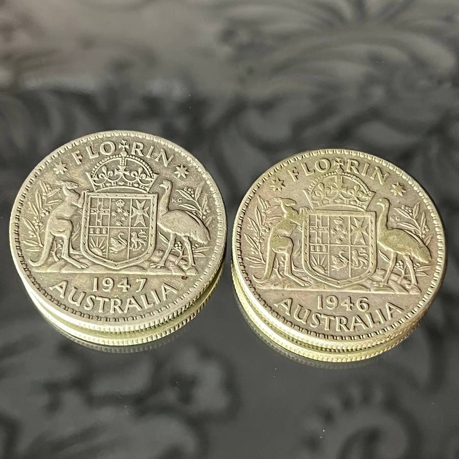Distinguished Pair  1946 & 1947 Australia Florins  King George VI Era