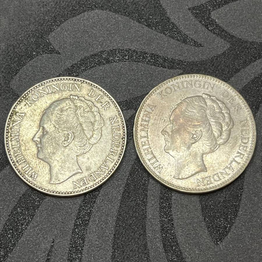 1931 & 1939 Netherlands 1 Gulden Silver Set  Queen Wilhelmina