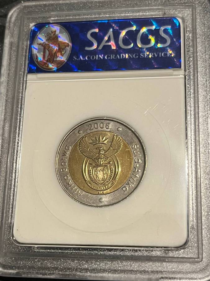 2008 South Africa 5 Rand  Mandela 90th Birthday  SACGS MS64