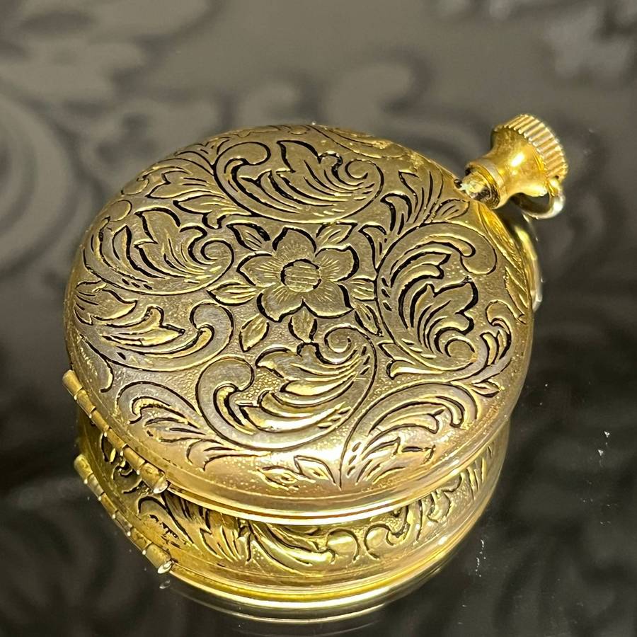 Gold-Tone Floral Pocket Watch Case  Empty Display Locket