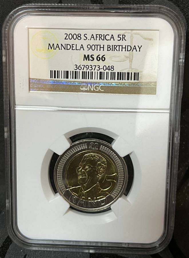 South Africa 2008 Mandela 90th Birthday 5 Rand  NGC MS66  Graded Coin