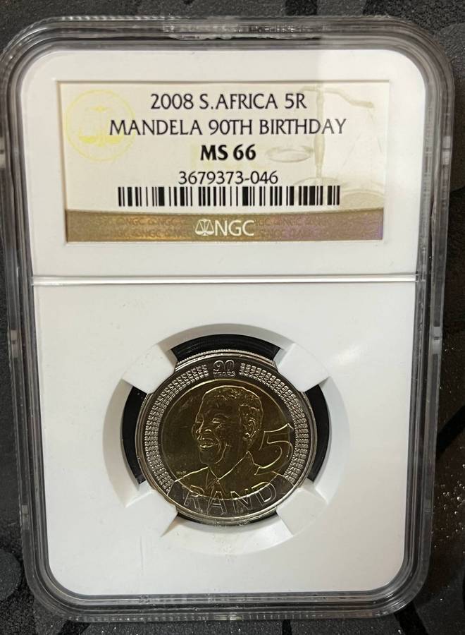 South Africa 2008 Mandela 90th Birthday 5 Rand  NGC MS66  Graded Coin