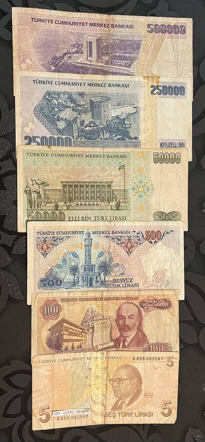  Turkey Banknote Collection  Mixed Denominations (5 to 500,000 Lira)  Atatürk Series