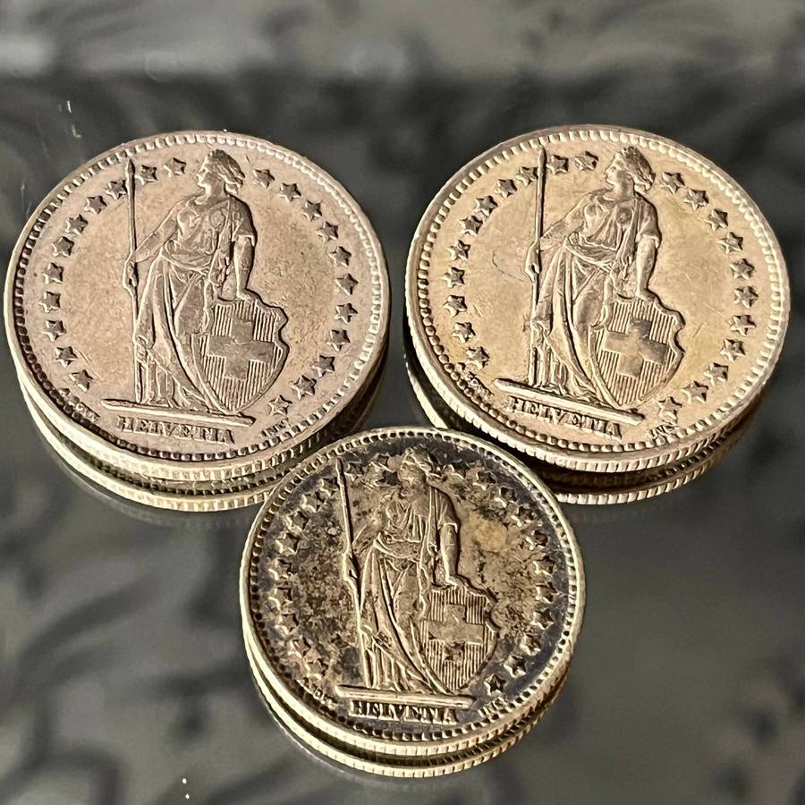  Swiss Silver Coin Set  2 Fr 1921, 2 Fr 1941 & 1 Fr 1939 (.835 Silver)