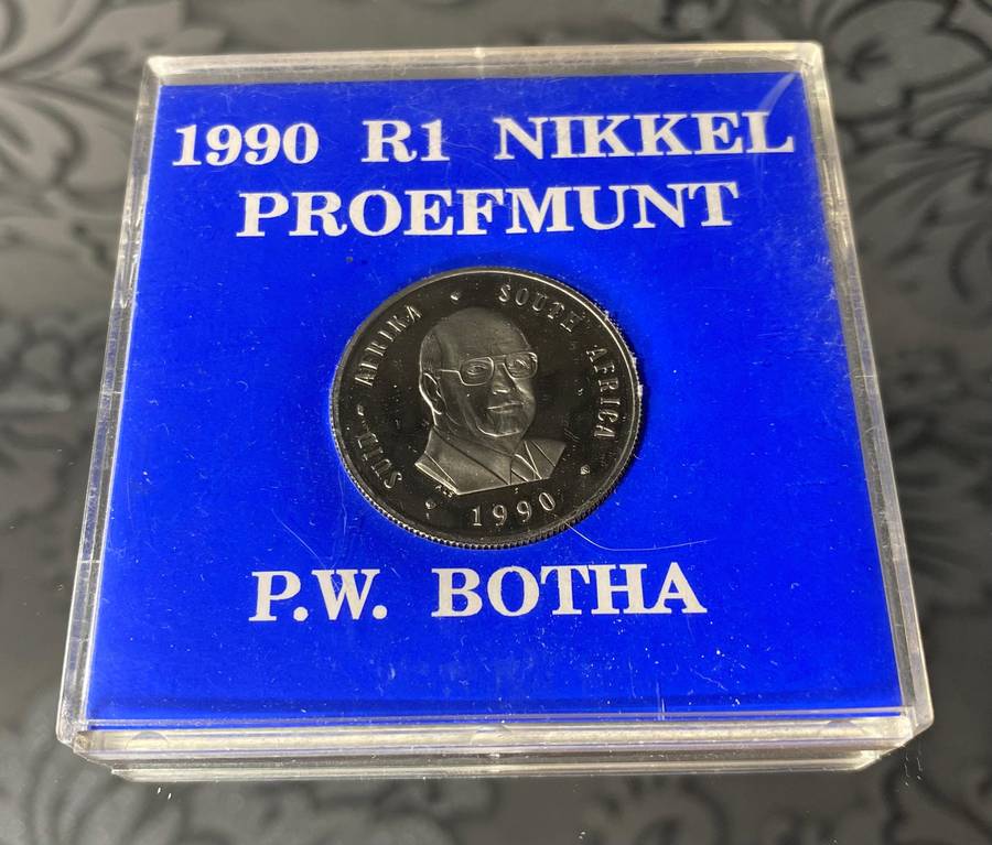 1990 R1 PW Botha Nickel Proof Coin  Blue Case