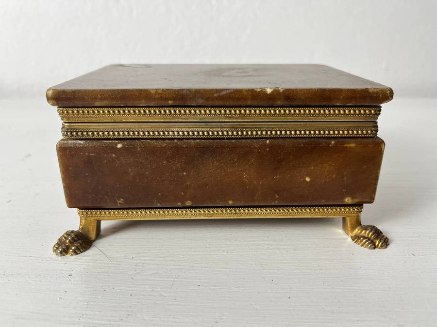  Vintage Marble & Brass Trinket Jewellery Box on Claw Feet