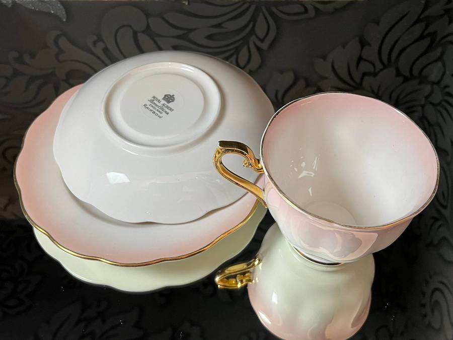 Royal Albert Rainbow Pink Trio  English Bone China Cup Saucer Plate  Collectors Tea Set