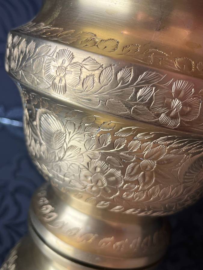 Large Vintage Engraved Copper Pot  Floral Motif (India)