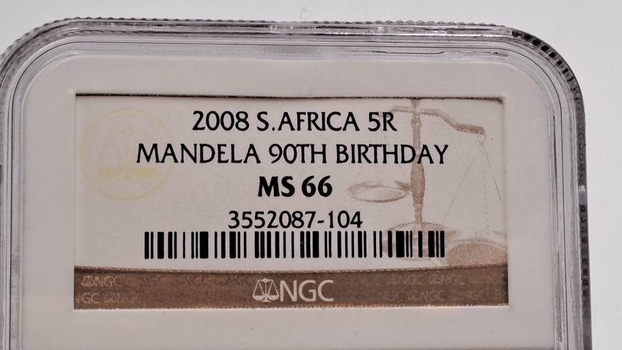 2008 South Africa R5 Mandela 90th Birthday NGC Graded MS 66