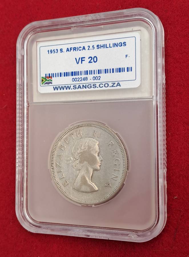 1953 South Africa Union Silver 2.5 Shillings VF20 Sangs Graded