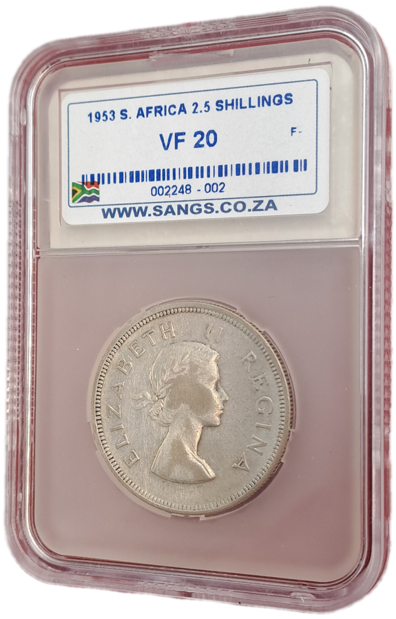 1953 South Africa Union Silver 2.5 Shillings VF20 Sangs Graded