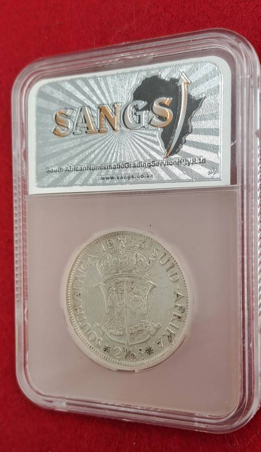 1953 South Africa Union Silver 2.5 Shillings VF20 Sangs Graded