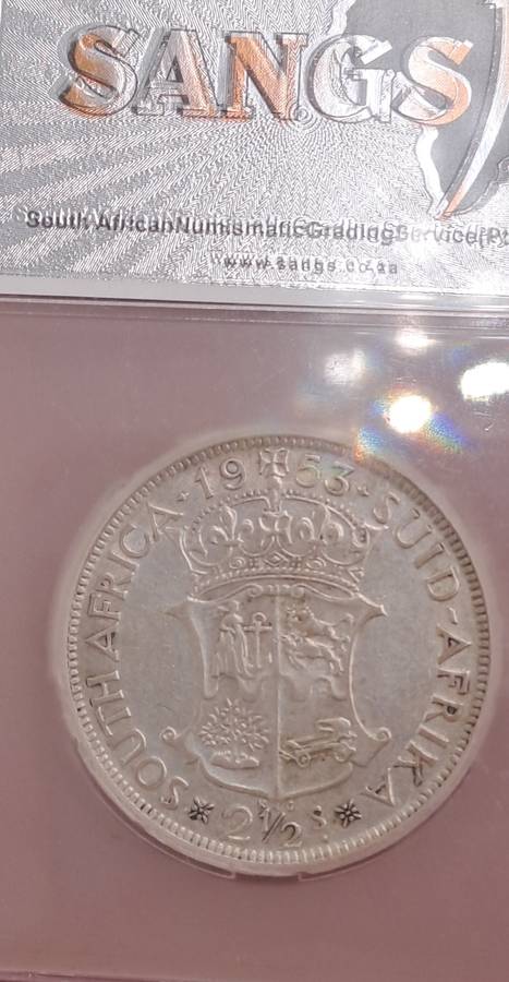 1953 South Africa Union Silver 2.5 Shillings VF20 Sangs Graded