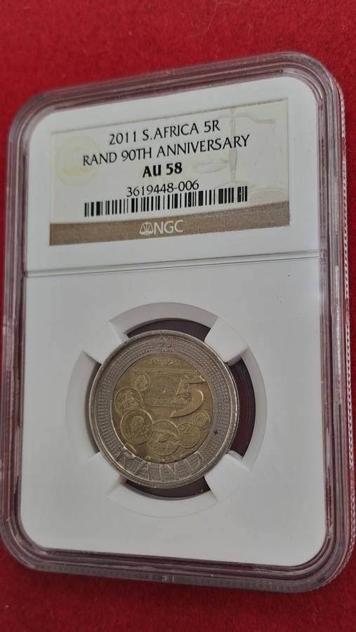 2011 South Africa R5 90th Anniversary of the Reserve Bank-NGC Graded AU58
