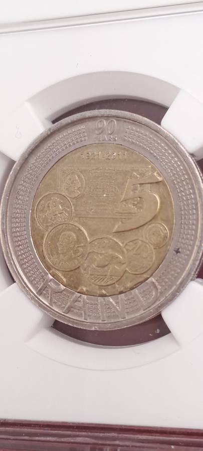 2011 South Africa R5 90th Anniversary of the Reserve Bank-NGC Graded AU58