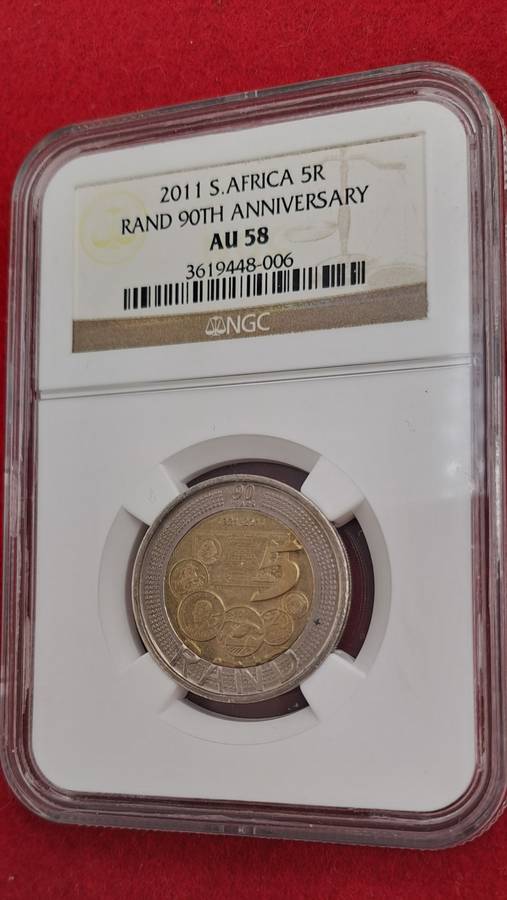 2011 South Africa R5 90th Anniversary of the Reserve Bank-NGC Graded AU58