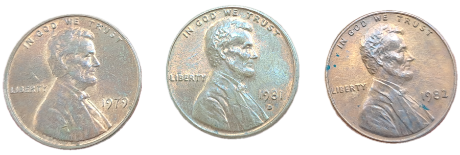 1979 ,1981 and 1982 United States 1 Cent Coins "Lincoln Memorial Cent" (bid is for all 3)