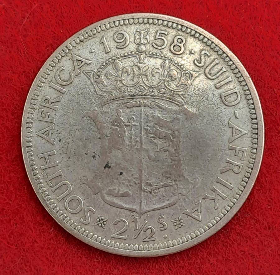 1958 South Africa  SILVER 2½ Shillings - Elizabeth II 1st portrait -Circulated