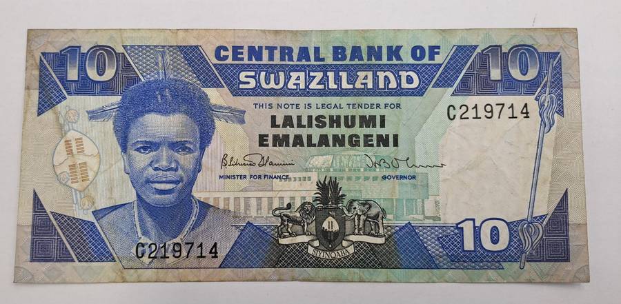 1986 Swaziland 10 Emalangeni Bank note