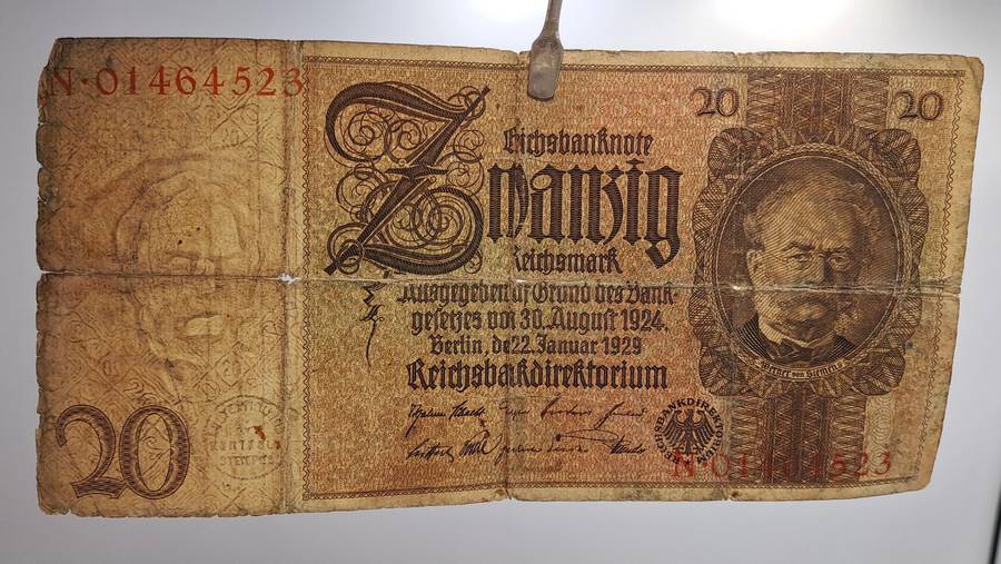 1929 Germany 20 Reichsmark Reichsbanknote