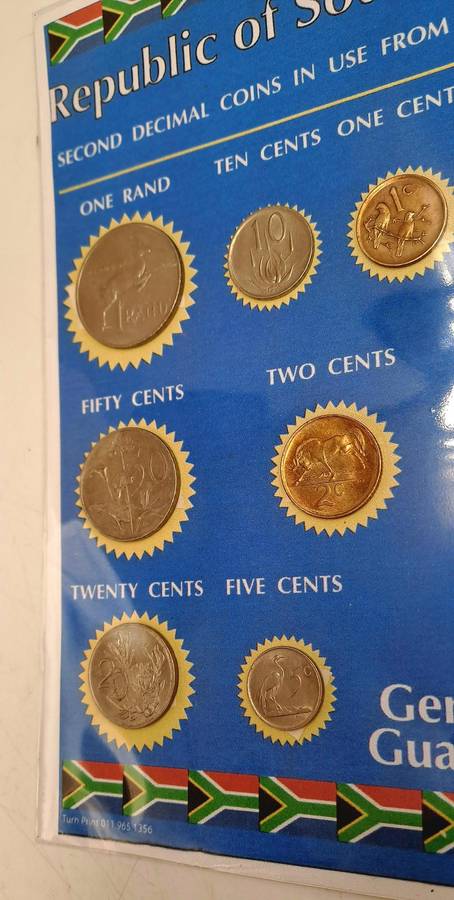 1984 Republic Of South Africa full set of 7 Coins on a Printed Sheet-Circulated Coins