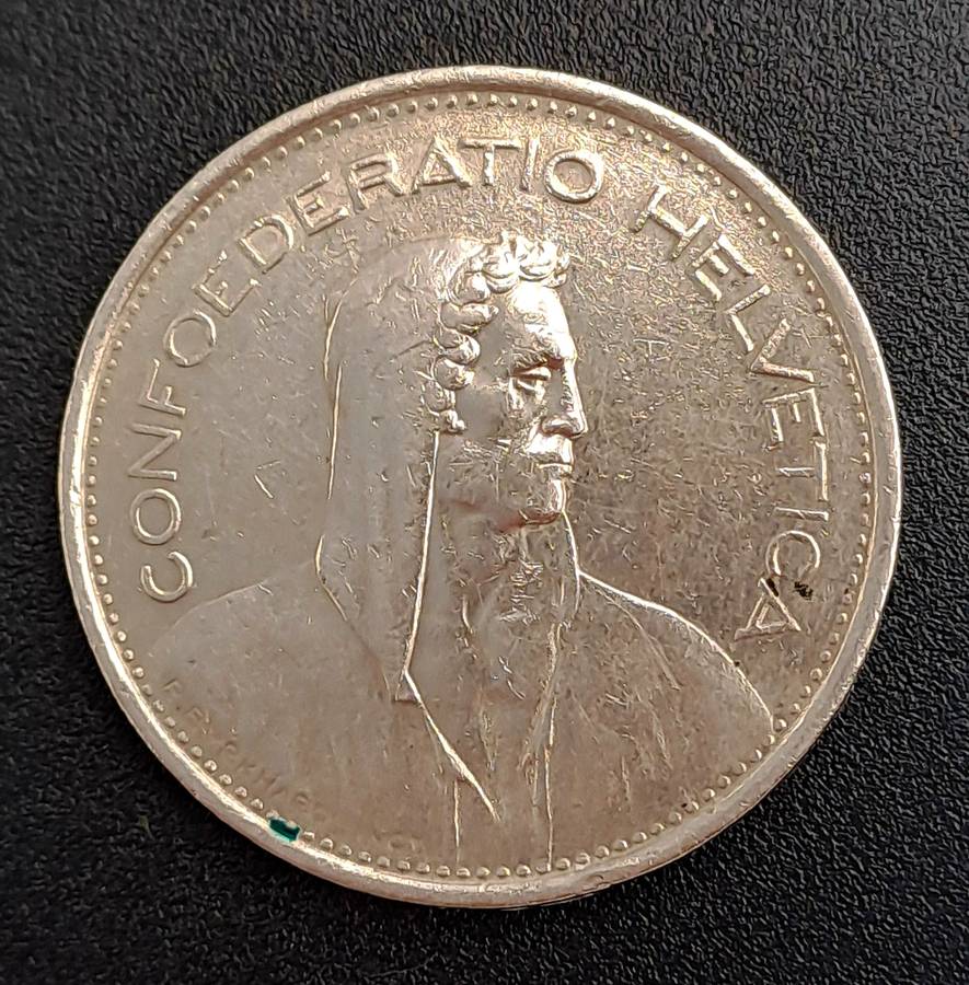 1968 Switzerland 5 Francs Herdsman, copper-nickel, embossed edge