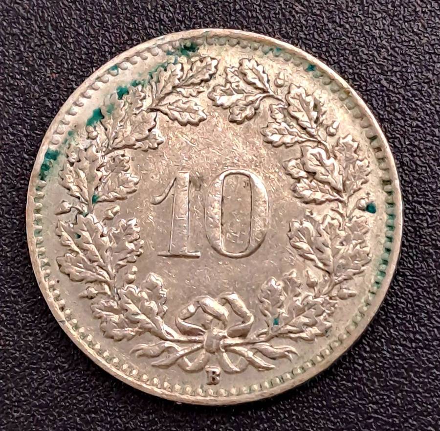 1957 Switzerland 10 Rappen Libertas, copper-nickel