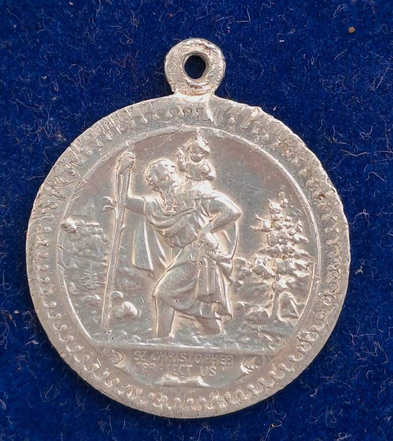 Vintage Religious Pendant - Saint Christopher Protect Us -Designed to be worn by motorists