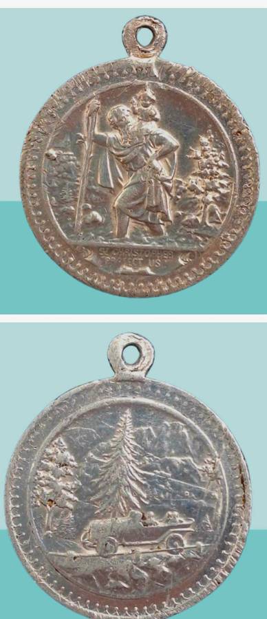 Vintage Religious Pendant - Saint Christopher Protect Us -Designed to be worn by motorists