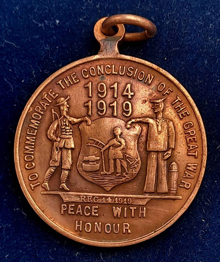 1919 End Of WW1 -Bronze Medal - Peace Celebrations 1919 Johannesburg 40,000 Minted