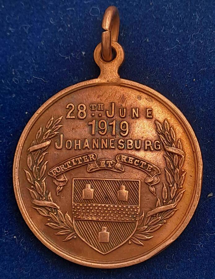 1919 End Of WW1 -Bronze Medal - Peace Celebrations 1919 Johannesburg 40,000 Minted
