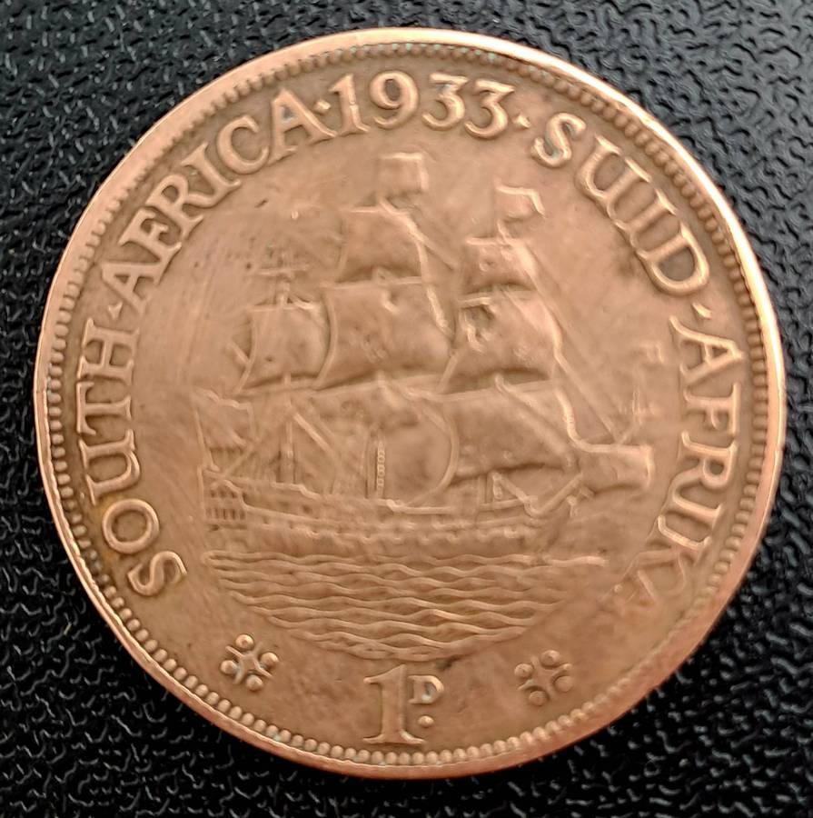 1933 South Africa- 1 Penny - George V 1D (Low Mintage 224918)