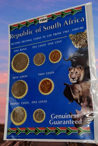 1984 Republic Of South Africa full set of 7 Coins on a Printed Sheet-Circulated Coins