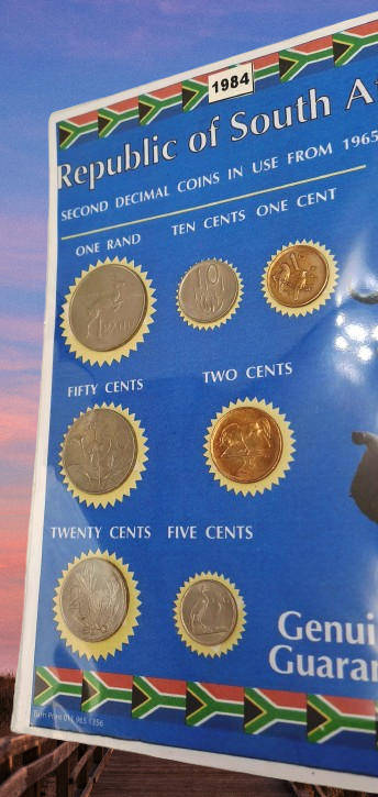 1984 Republic Of South Africa full set of 7 Coins on a Printed Sheet-Circulated Coins