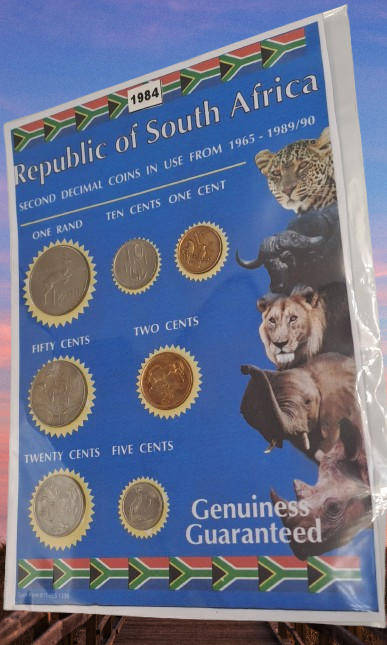 1984 Republic Of South Africa full set of 7 Coins on a Printed Sheet-Circulated Coins