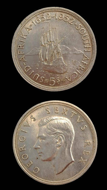 1952 South Africa Union Silver 5 Shillings - George VI 300 Years of Cape Town