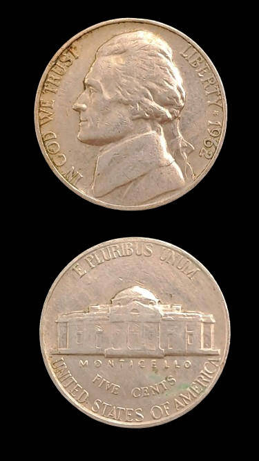 1962 United States of America 5 Cents "Jefferson Nickel" 1st portrait