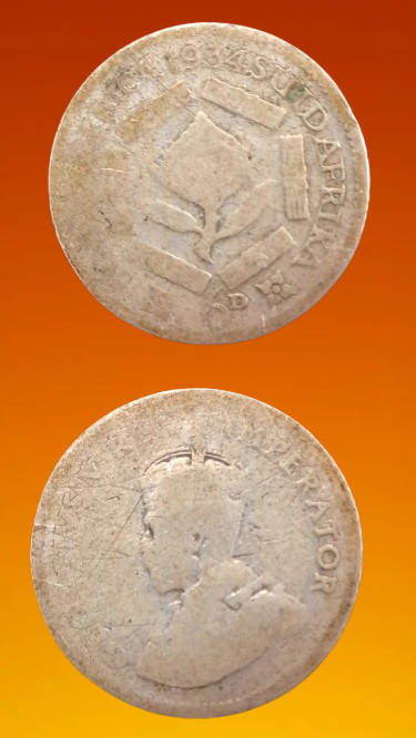 1934  South Africa (Silver .800) 6 Pence - George V SUID-AFRIKA 6D(poor condition)