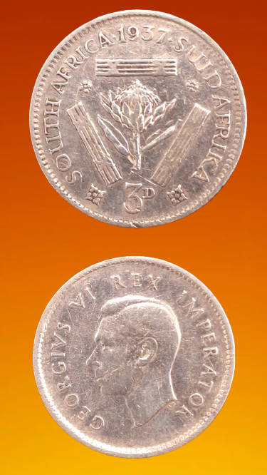 1937 South Africa Silver (.800) 3 Pence - George VI Rex Imperator