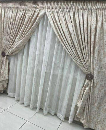 3 Piece 2.5m Curtain with 2 Drops featuring elegant White Lace - Design 5
