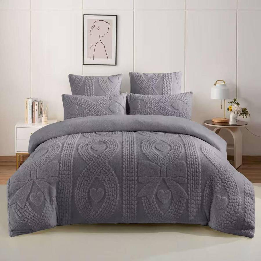 5 Piece Sherpa Fleece Comforter New Design Set, Queen Size
