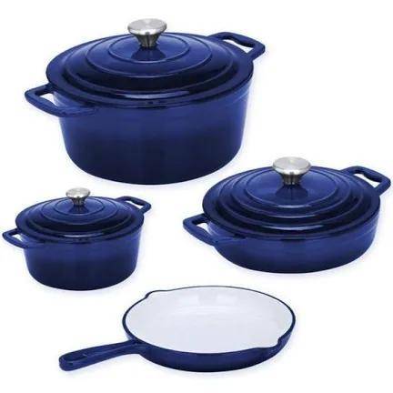 7 Piece Cast Iron Pot Set- Blue
