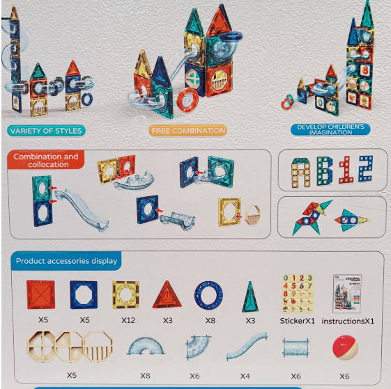 73 Pcs Magnetic Pipeline Tiles Magic Blocks 3D STEM Stacking Toys