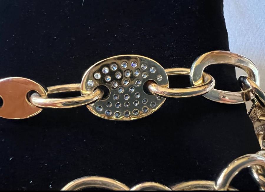 Exquisite Gold-plated Sterling Silver Crystal Rhinestones HEART LOCK Necklace by ILE * 53 grams