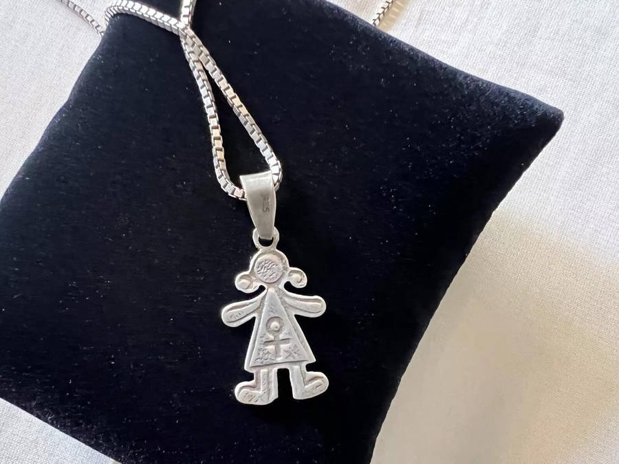 Vintage Sterling Silver Box Chain Choker Length Necklace w/ GIRL Female Symbol Pendant