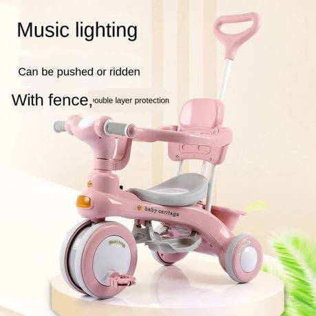 Kids Tricycle Stroller With Lights/Music And Canopy - Blue And Pink