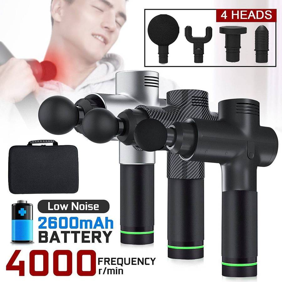 Muscle Recovery Fascial Massage Gun with 4 Massage Heads - Silver
