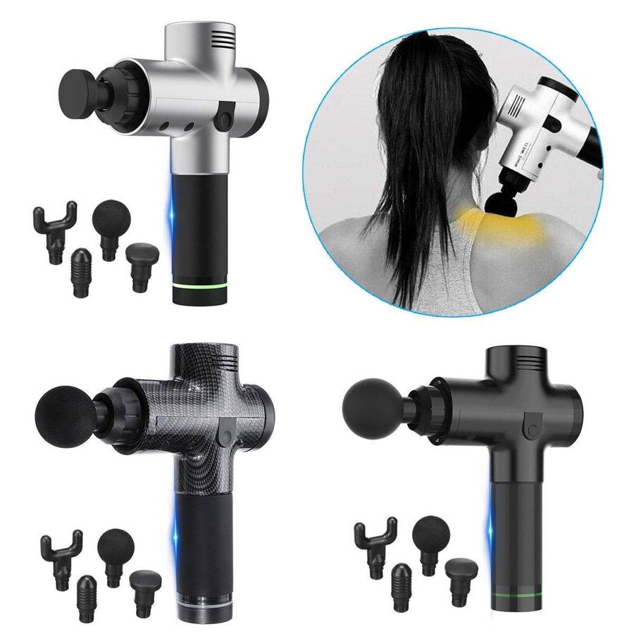 Muscle Recovery Fascial Massage Gun with 4 Massage Heads - Silver