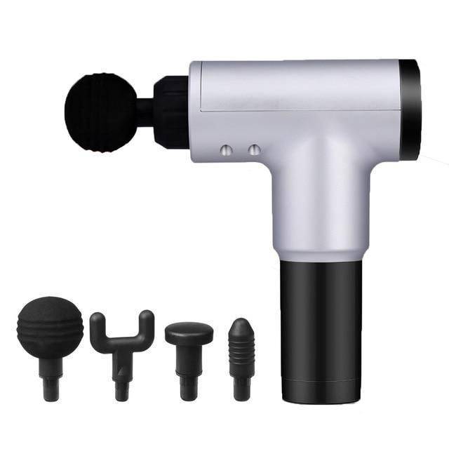 Muscle Recovery Fascial Massage Gun with 4 Massage Heads - Silver