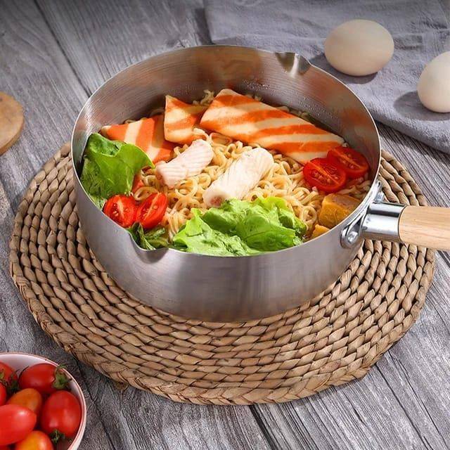 Stainless Steel Sauce Pan Milk Pot With Wooden Coating Handle & Glass - 18cm